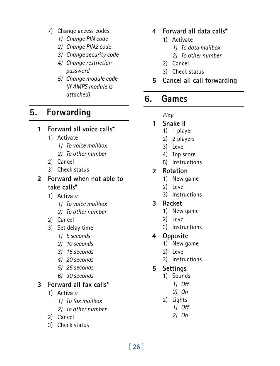 Forwarding 6. games | Nokia 7190 User Manual | Page 34 / 144