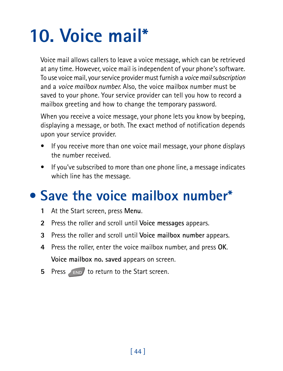 Voice mail, Save the voice mailbox number | Nokia 7190 User Manual | Page 52 / 144