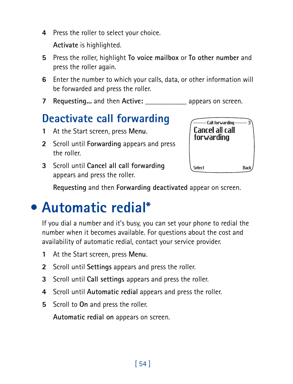 Automatic redial, Deactivate call forwarding | Nokia 7190 User Manual | Page 62 / 144
