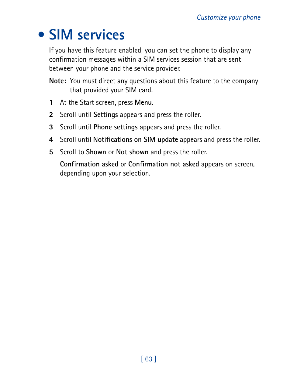 Sim services | Nokia 7190 User Manual | Page 71 / 144