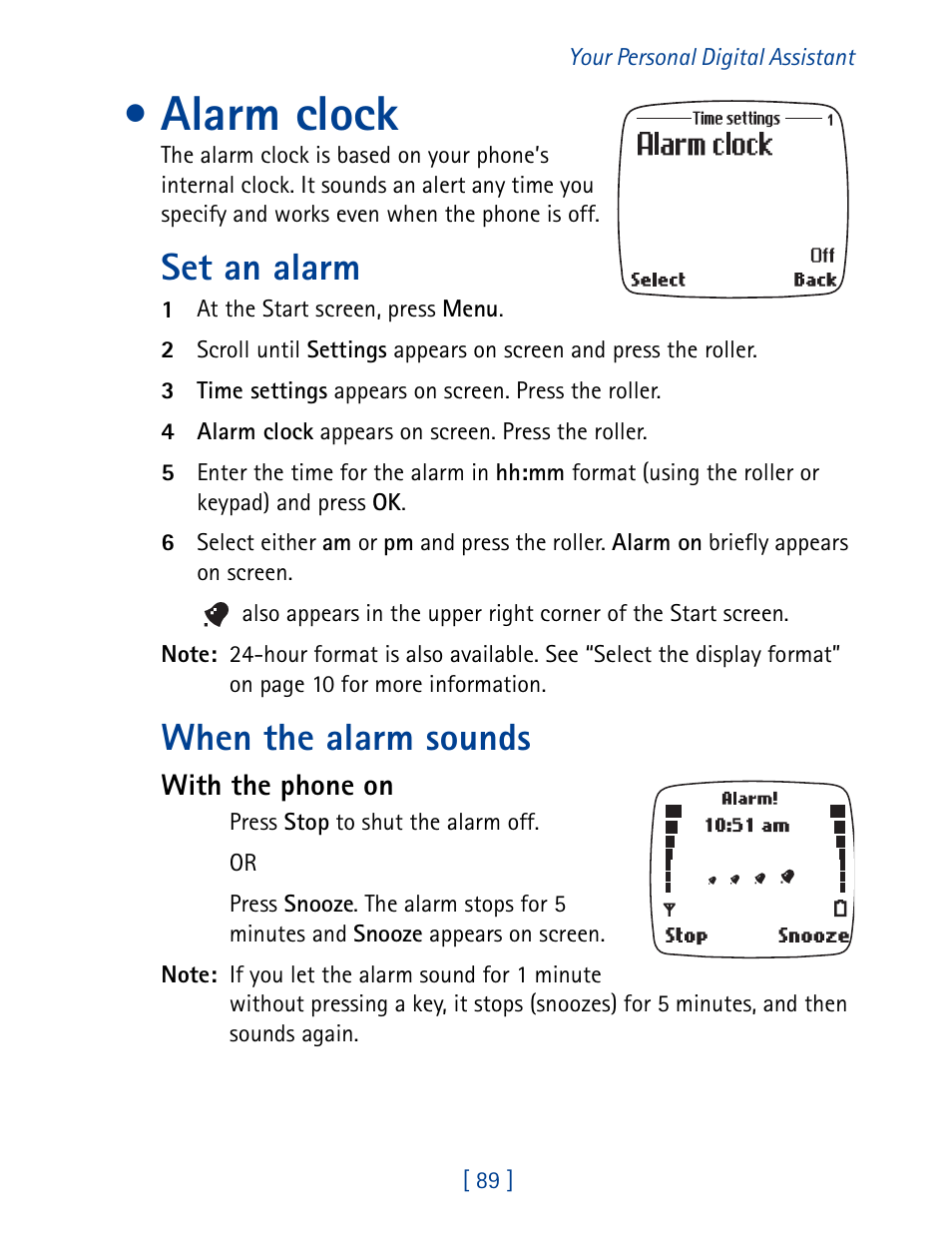Alarm clock, Set an alarm, When the alarm sounds | Nokia 7190 User Manual | Page 97 / 144