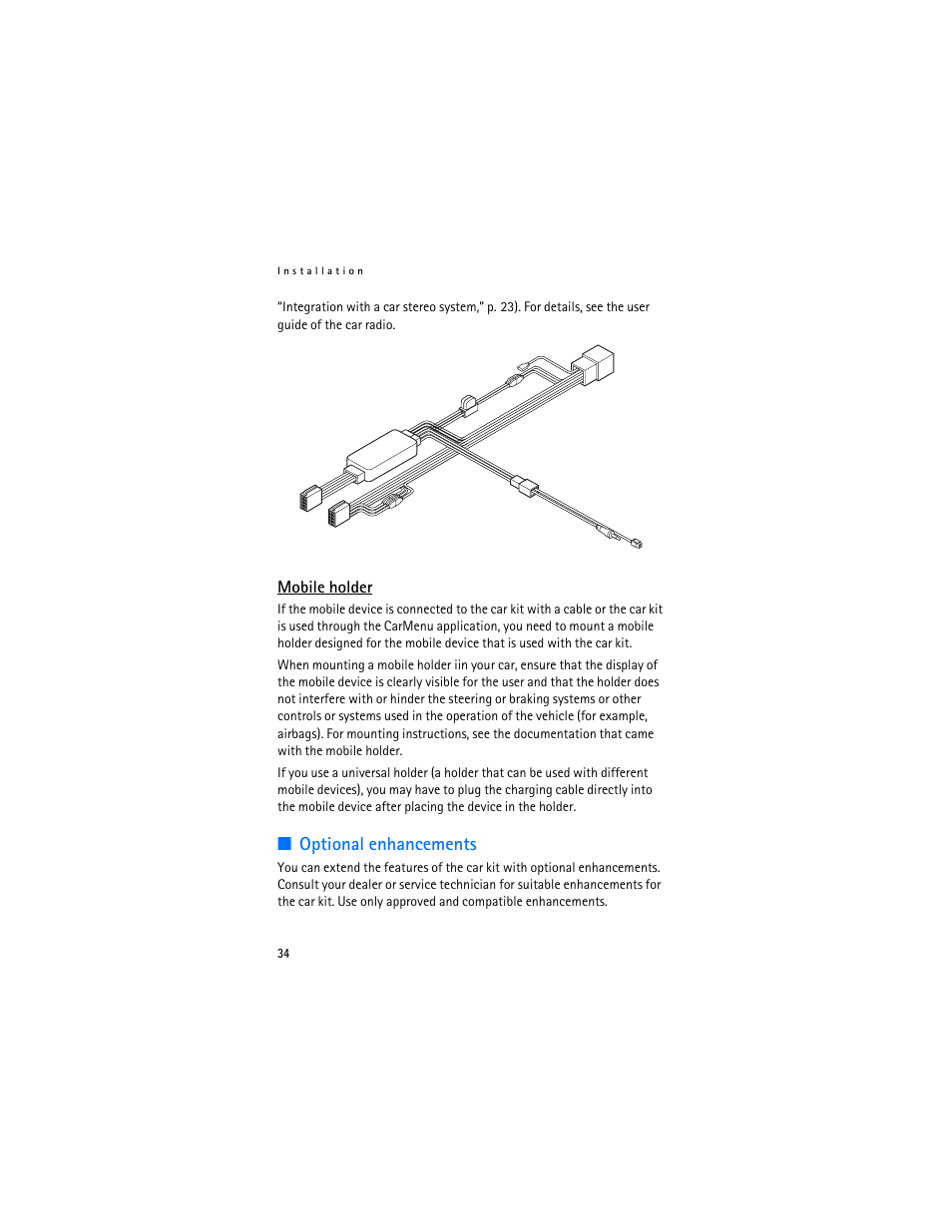 Mobile holder, Optional enhancements | Nokia Car Kit CK-300 User Manual | Page 34 / 37