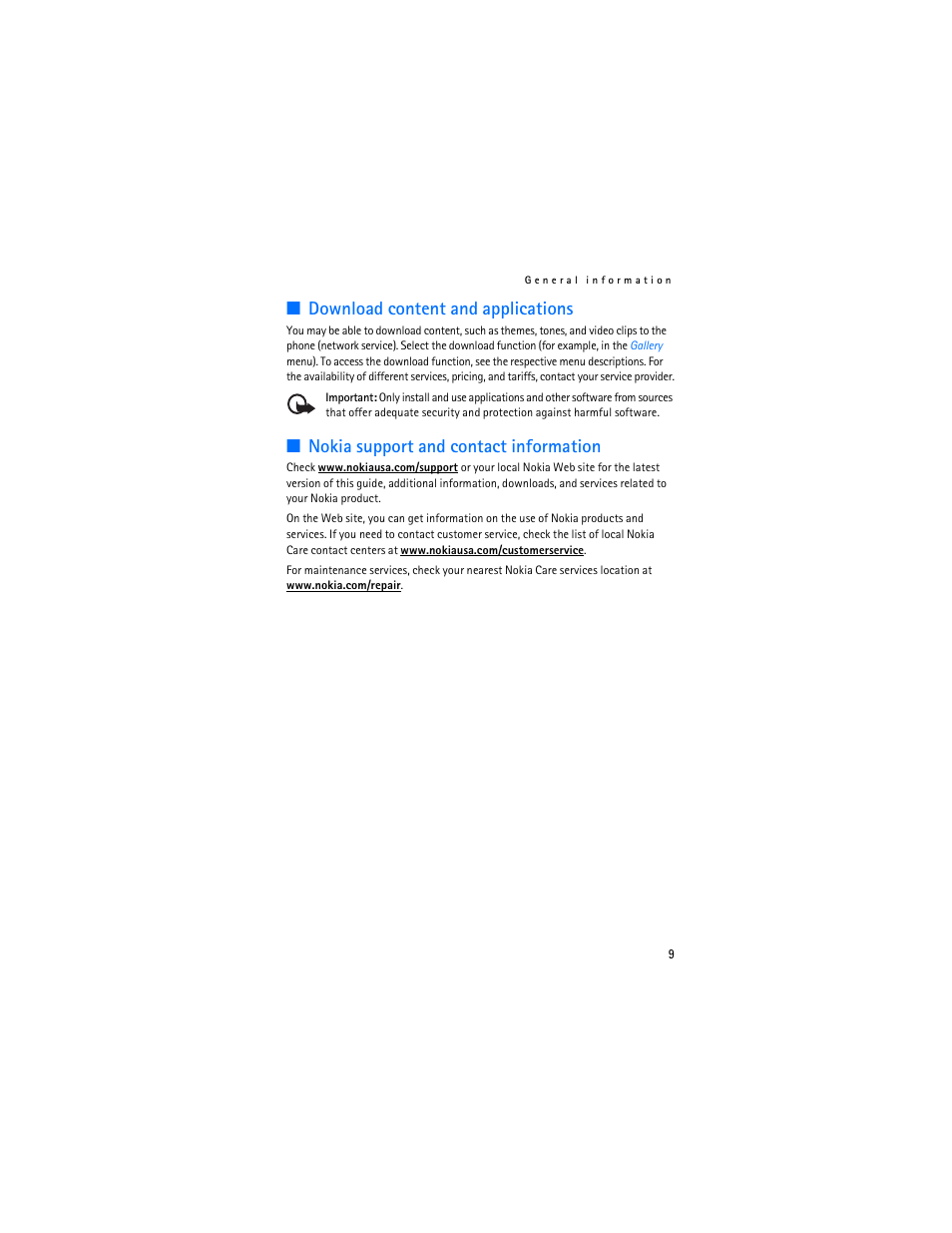 Download content and applications, Nokia support and contact information | Nokia 7380 User Manual | Page 10 / 137