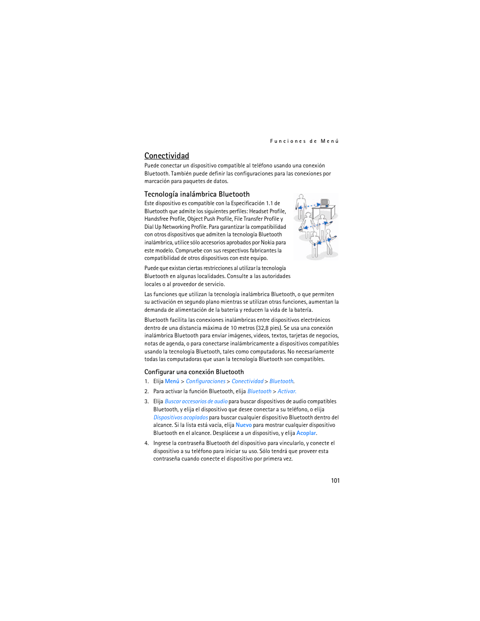 Tecnología inalámbrica bluetooth", pág. 101, Conectividad | Nokia 7380 User Manual | Page 102 / 137