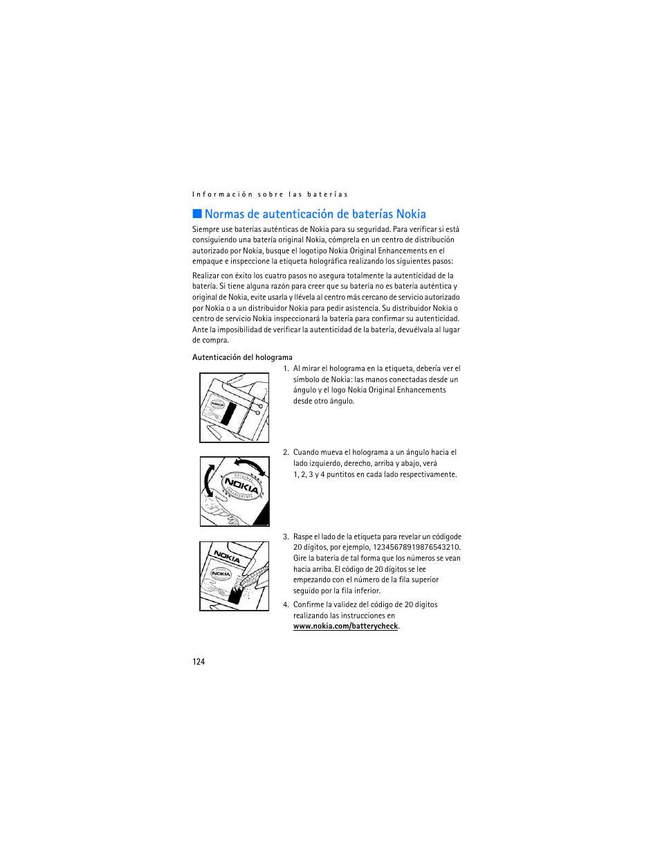 Normas de autenticación de baterías nokia | Nokia 7380 User Manual | Page 125 / 137