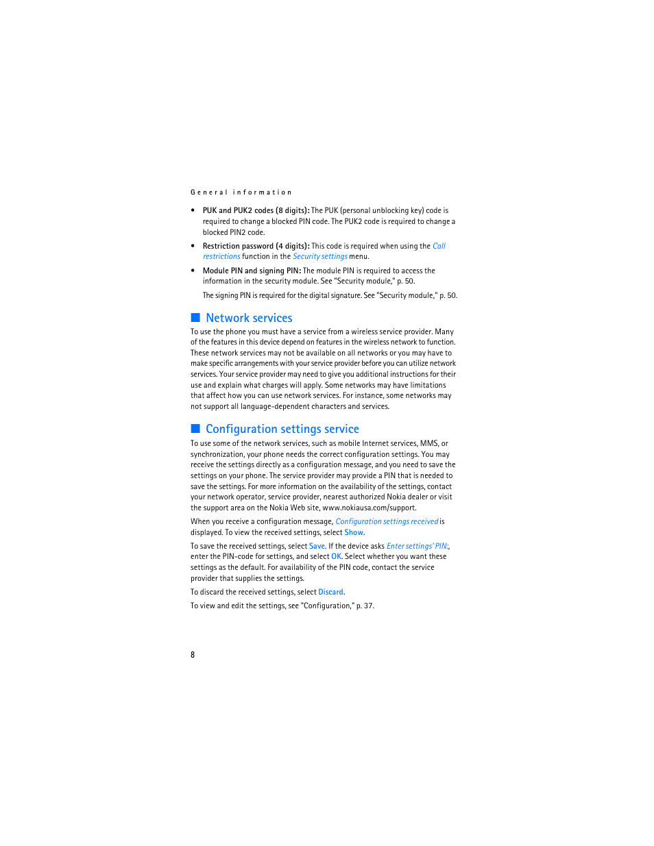 Network services, Configuration settings service, Network services configuration settings service | Nokia 7380 User Manual | Page 9 / 137