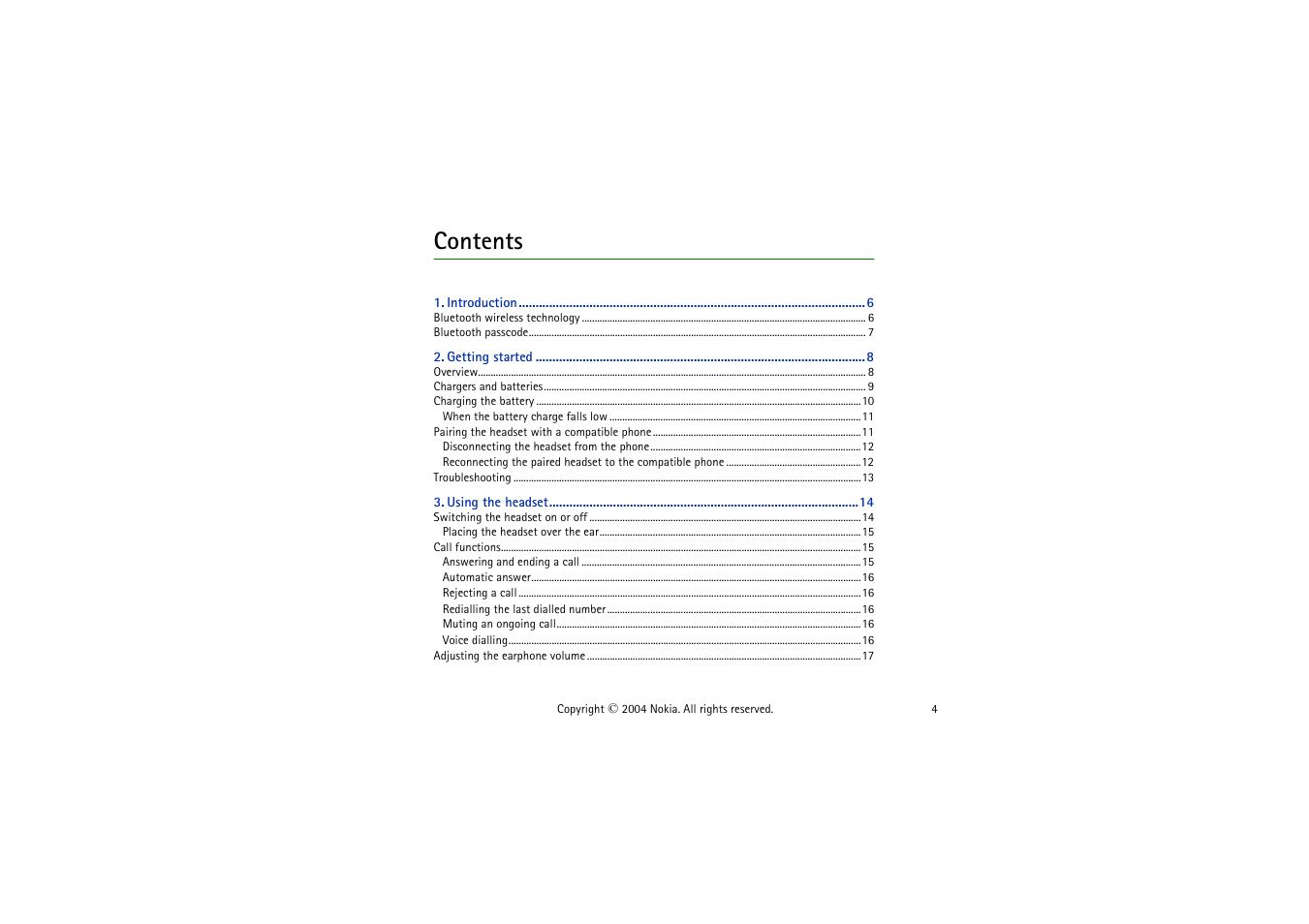 Nokia Wireless Boom Headset HS-4W User Manual | Page 4 / 23