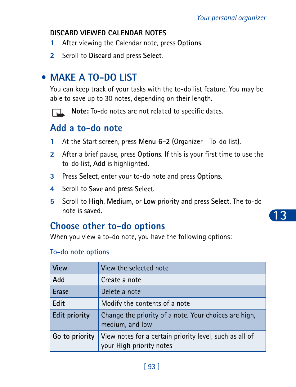 Make a to-do list, Choose other to-do options | Nokia 6340 User Manual | Page 102 / 161