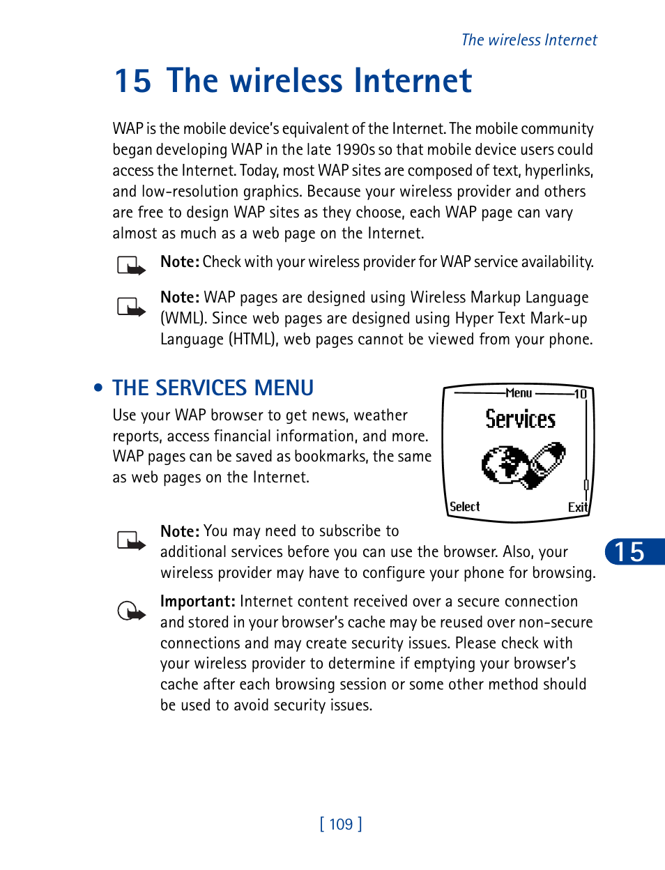 15 the wireless internet, The services menu | Nokia 6340 User Manual | Page 118 / 161