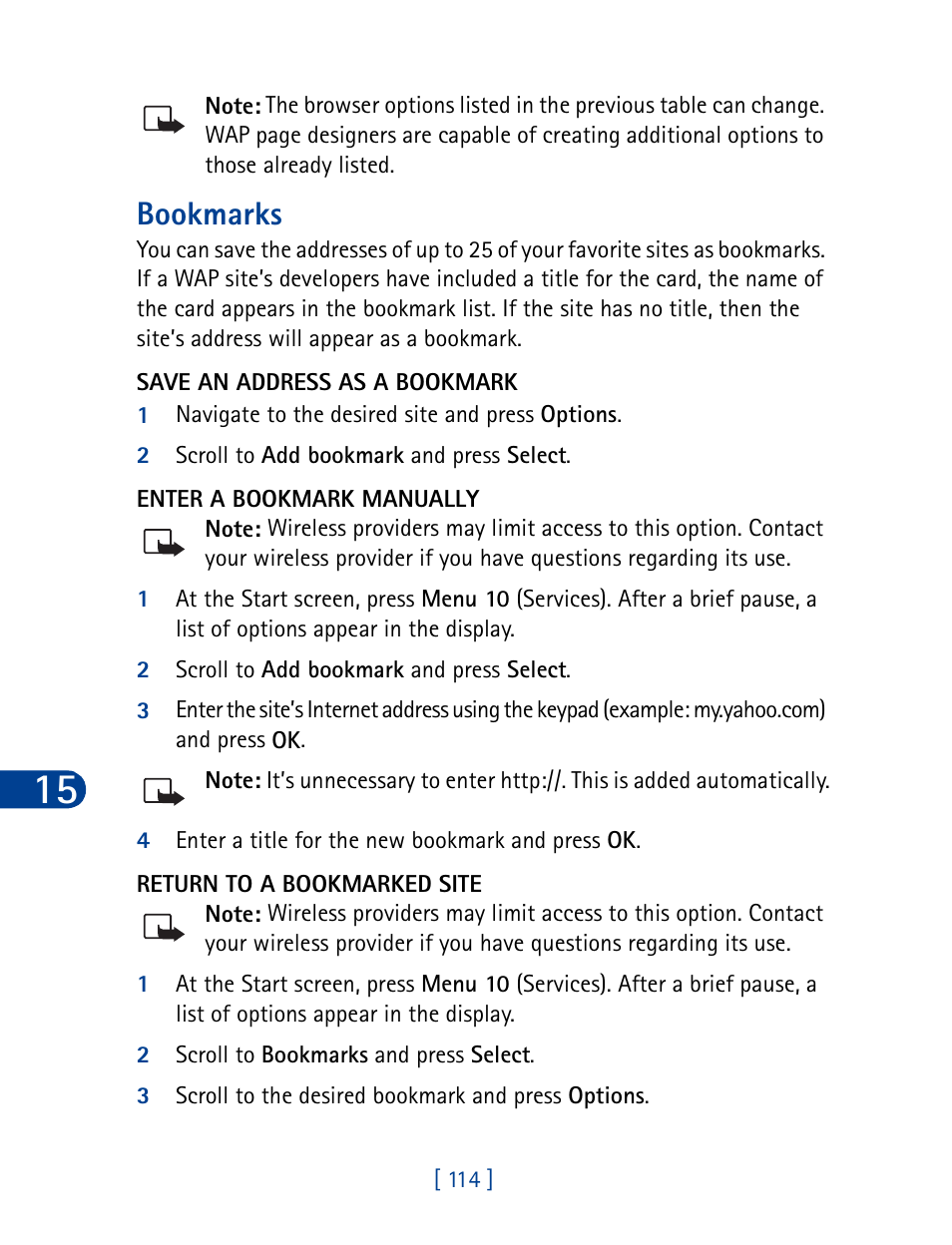 Bookmarks | Nokia 6340 User Manual | Page 123 / 161