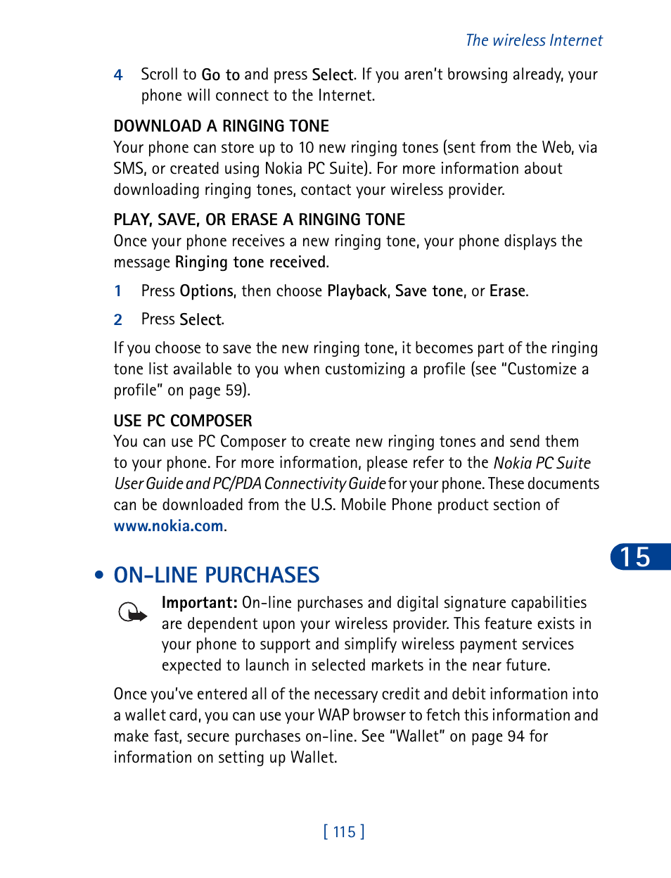 On-line purchases | Nokia 6340 User Manual | Page 124 / 161