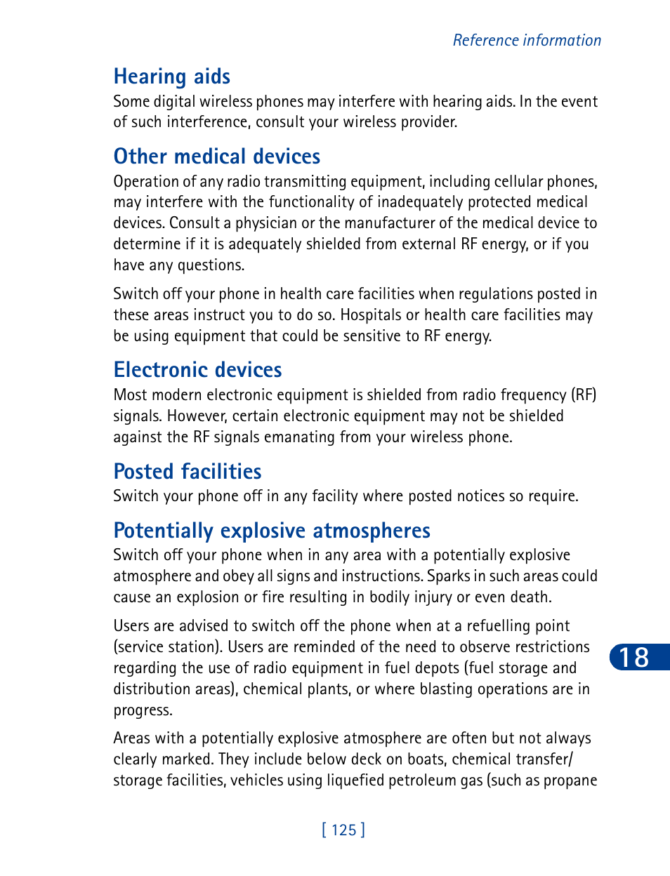 Hearing aids, Other medical devices, Electronic devices | Posted facilities, Potentially explosive atmospheres | Nokia 6340 User Manual | Page 134 / 161