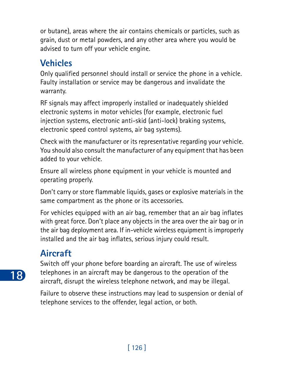 Vehicles, Aircraft | Nokia 6340 User Manual | Page 135 / 161