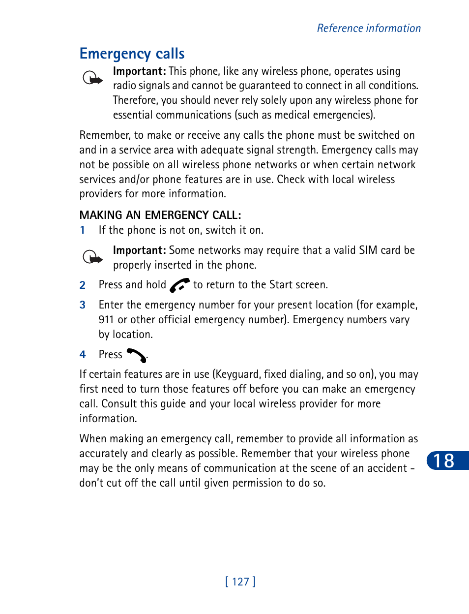 Emergency calls | Nokia 6340 User Manual | Page 136 / 161