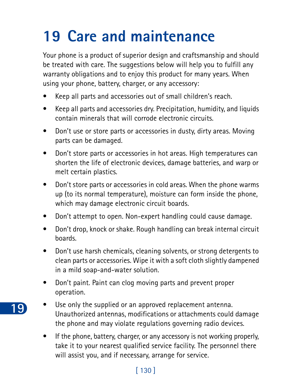 19 care and maintenance | Nokia 6340 User Manual | Page 139 / 161