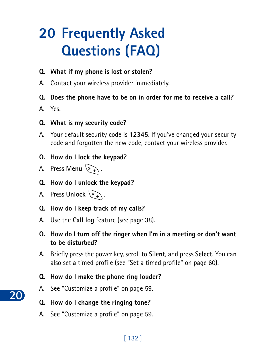 20 frequently asked questions (faq) | Nokia 6340 User Manual | Page 141 / 161