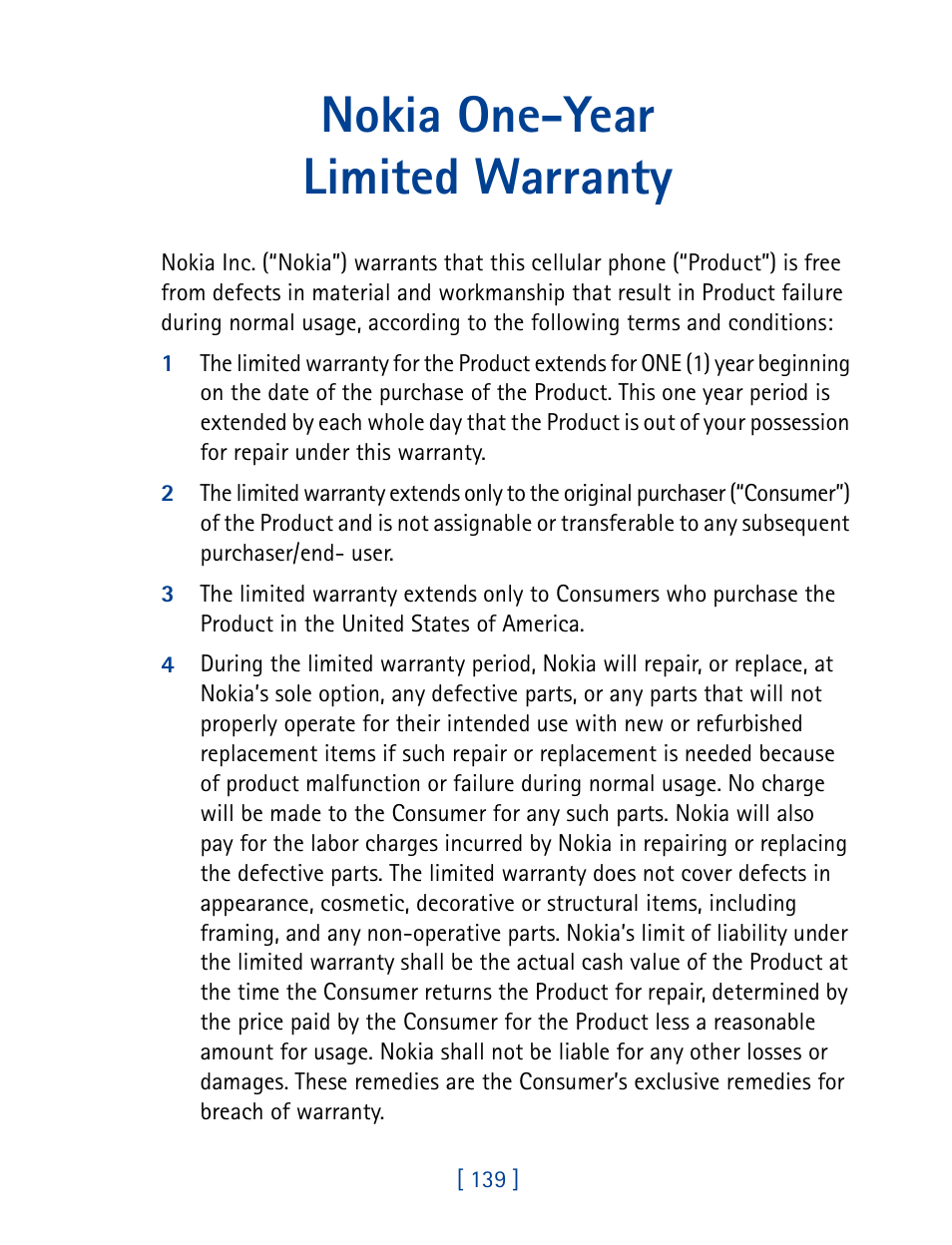 Nokia one-year limited warranty | Nokia 6340 User Manual | Page 148 / 161