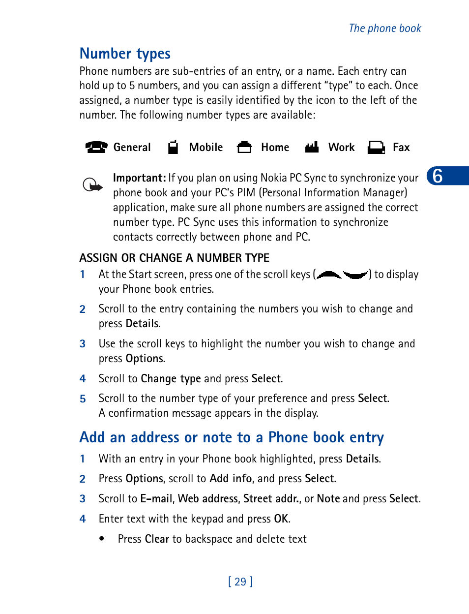 Number types | Nokia 6340 User Manual | Page 38 / 161