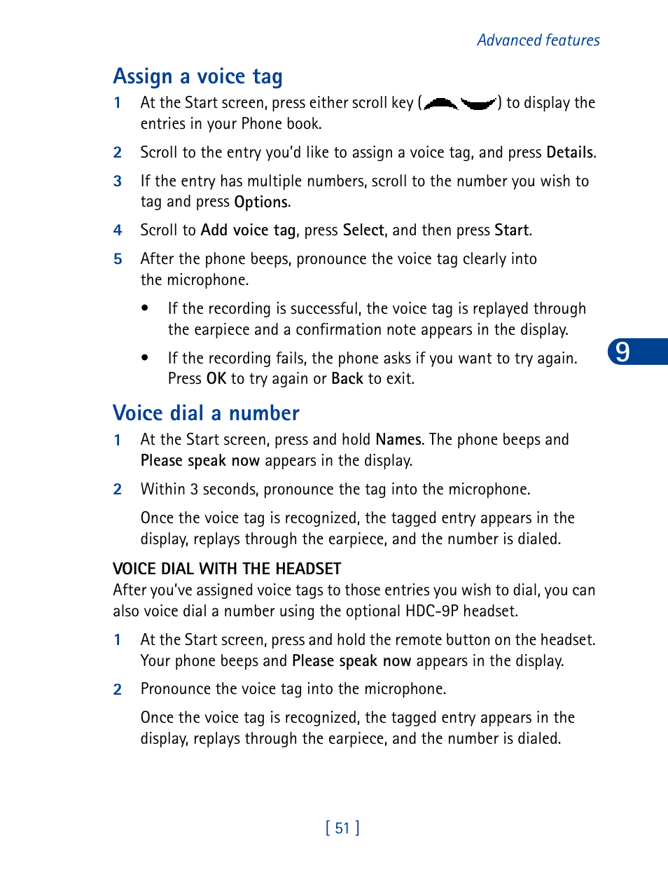 Assign a voice tag, Voice dial a number | Nokia 6340 User Manual | Page 60 / 161