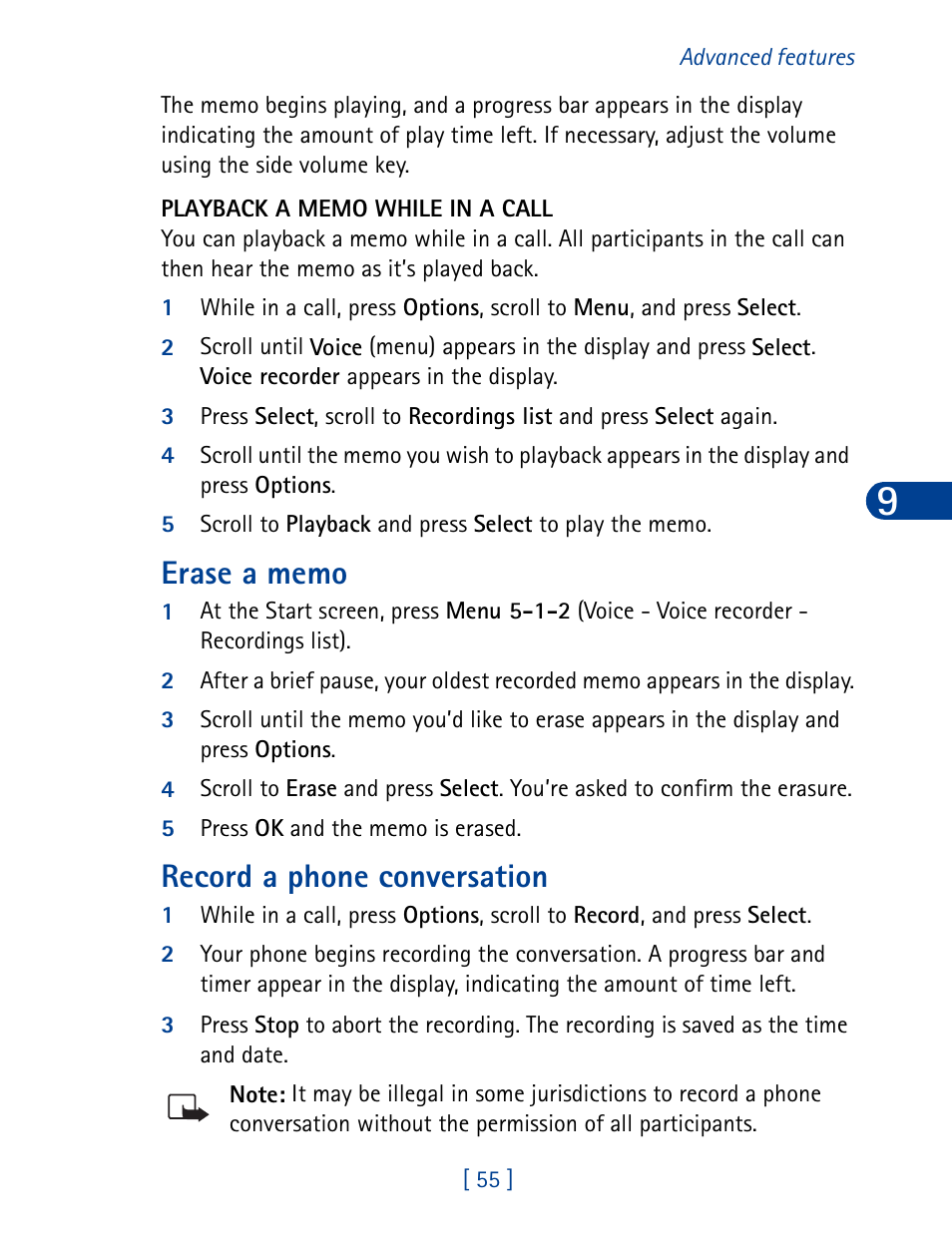 Record a phone conversation | Nokia 6340 User Manual | Page 64 / 161