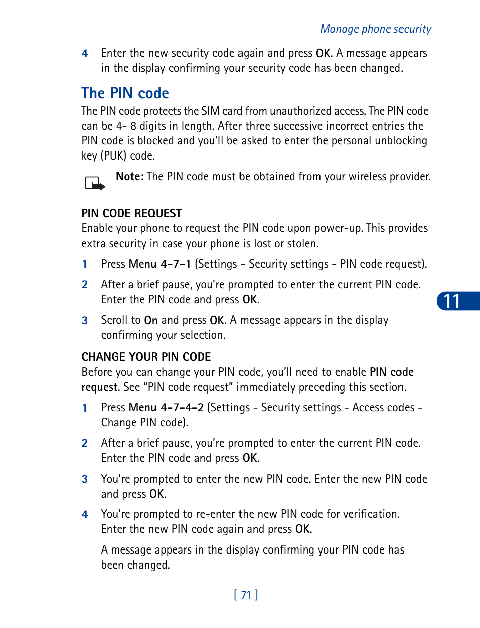 The pin code | Nokia 6340 User Manual | Page 80 / 161