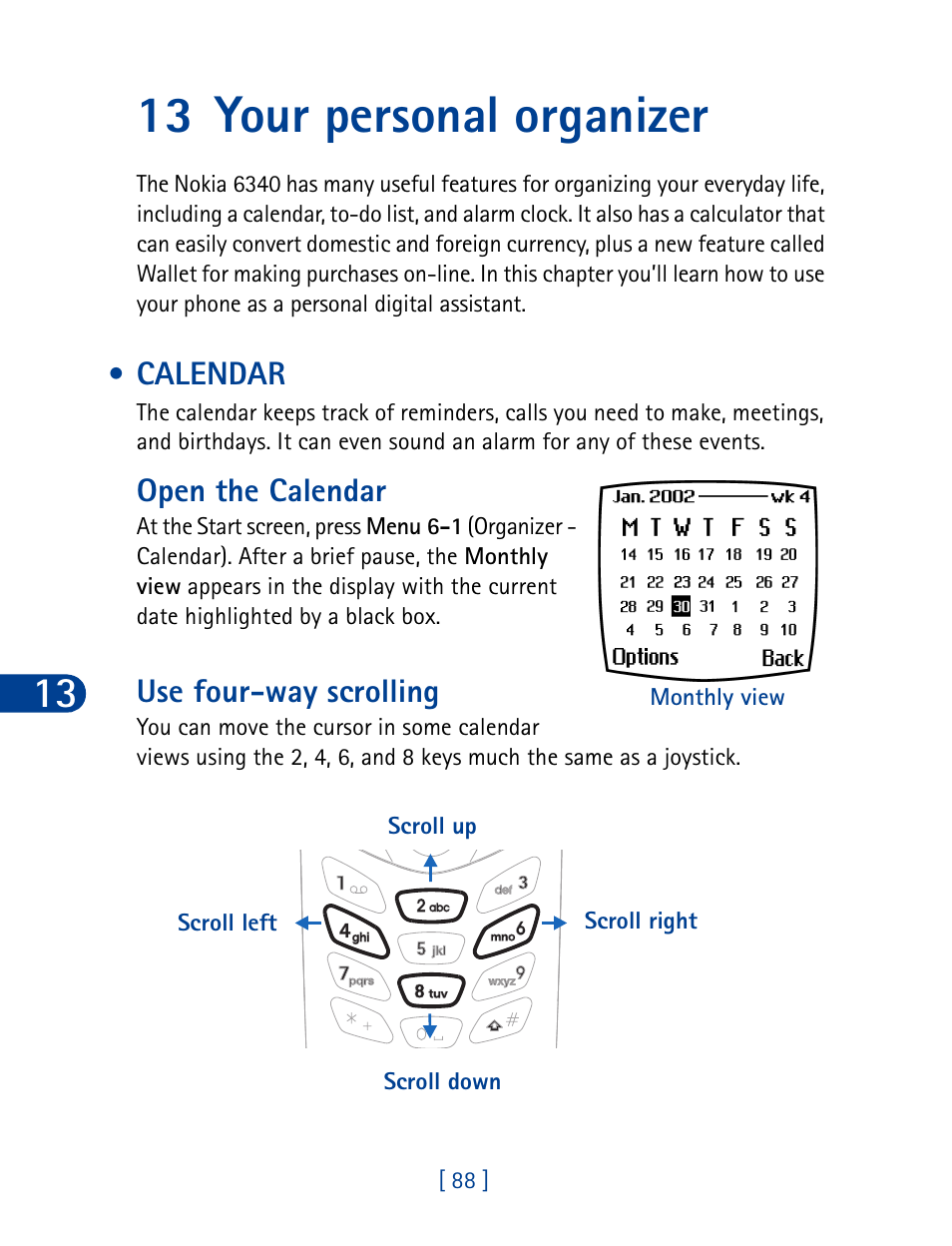 13 your personal organizer, Calendar | Nokia 6340 User Manual | Page 97 / 161