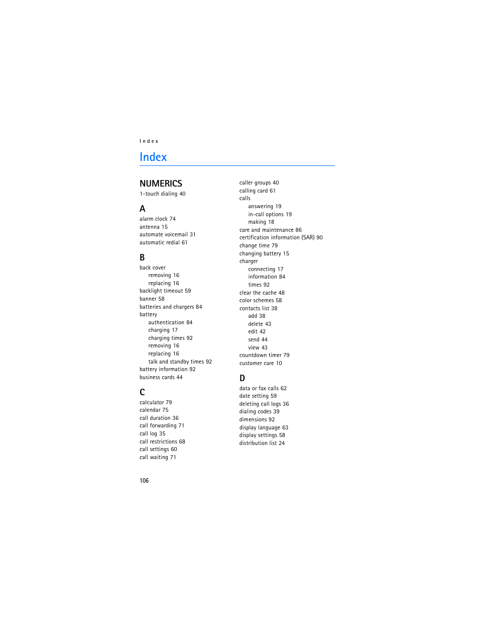 Index, Numerics | Nokia 6236i User Manual | Page 107 / 109