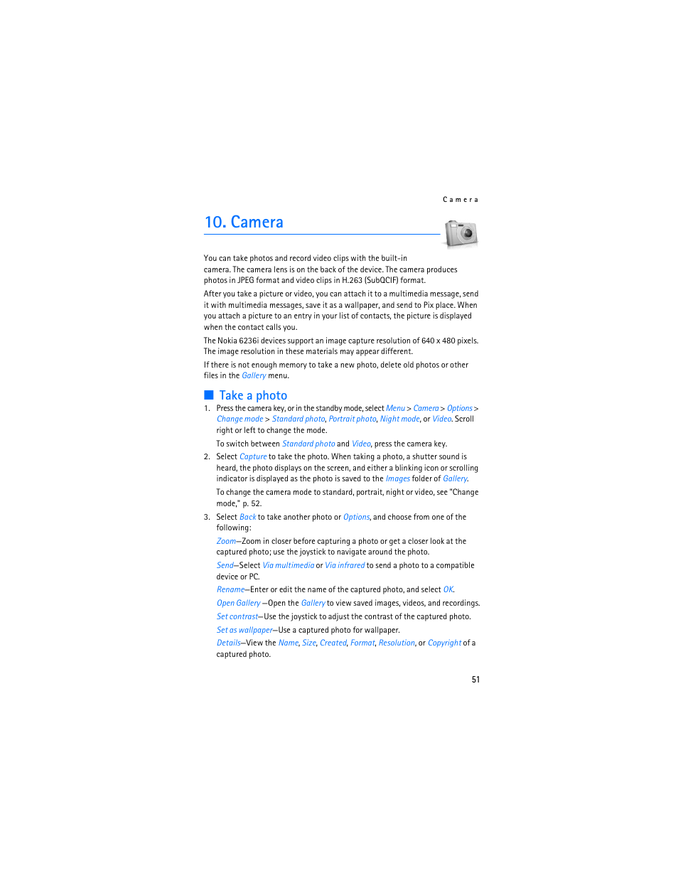 Camera, Take a photo | Nokia 6236i User Manual | Page 52 / 109