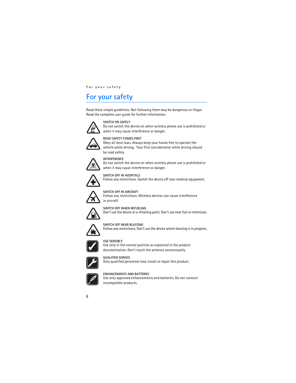 For your safety | Nokia 6236i User Manual | Page 7 / 109