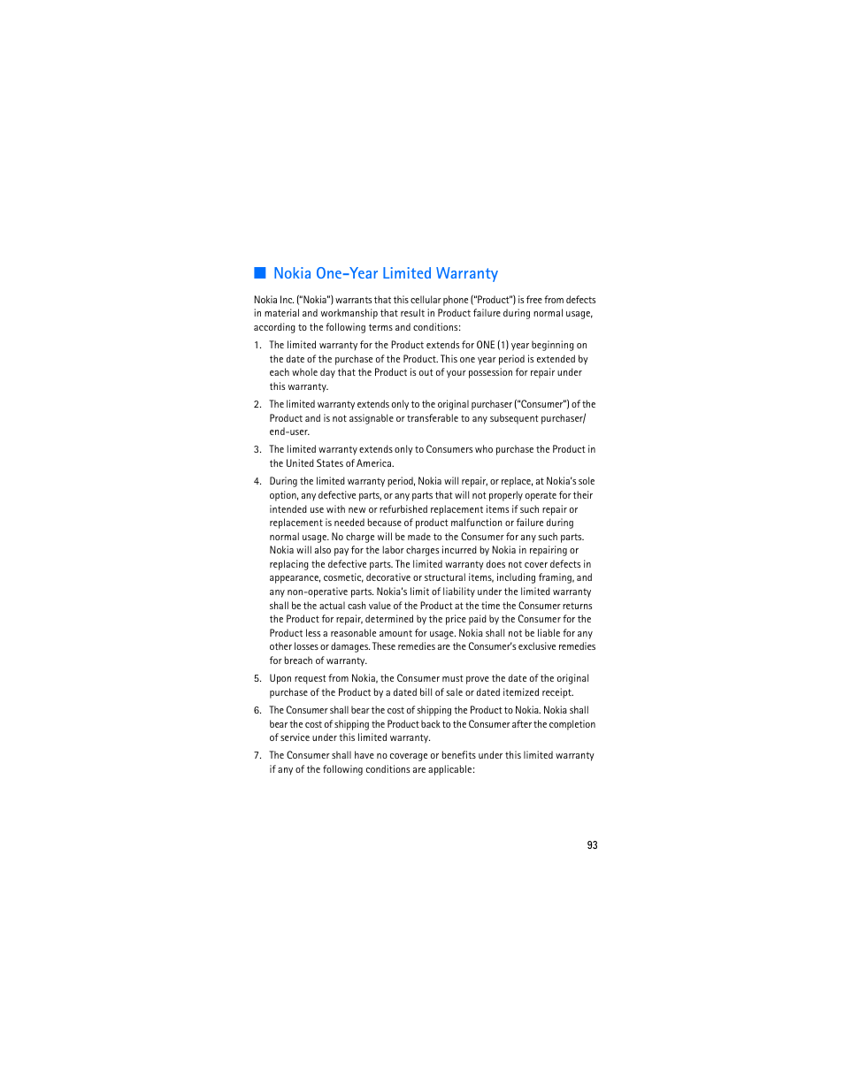 Nokia one-year limited warranty | Nokia 6236i User Manual | Page 94 / 109
