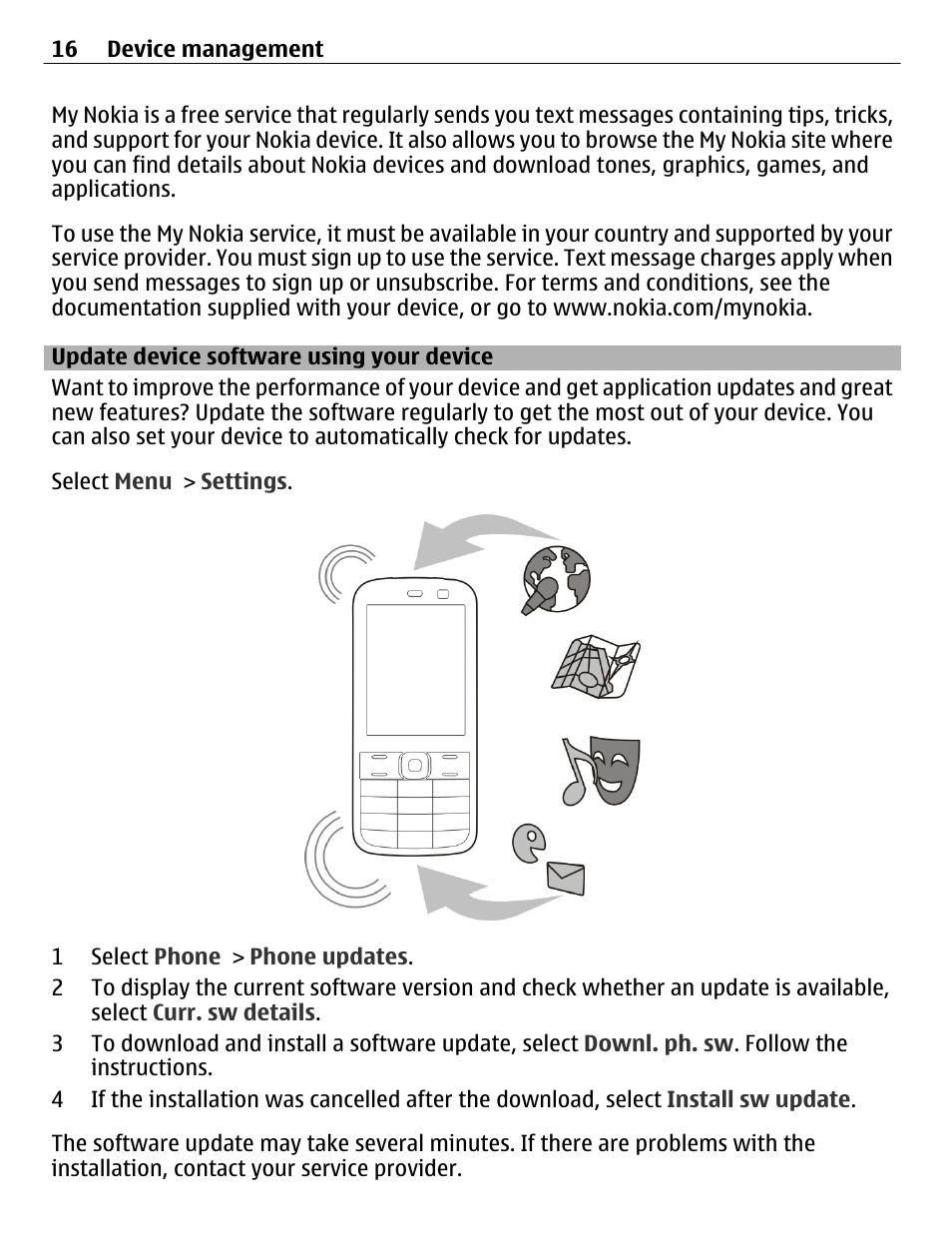 Update device software using your device, Update device software using your, Device | Nokia C3-01 User Manual | Page 16 / 62