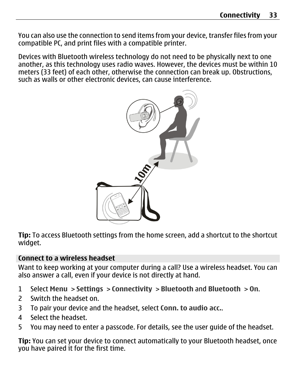 Connect to a wireless headset | Nokia C3-01 User Manual | Page 33 / 62