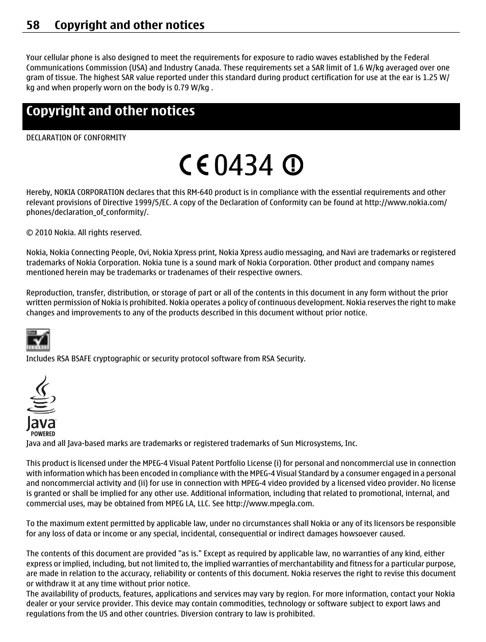 Copyright and other notices, 58 copyright and other notices | Nokia C3-01 User Manual | Page 58 / 62