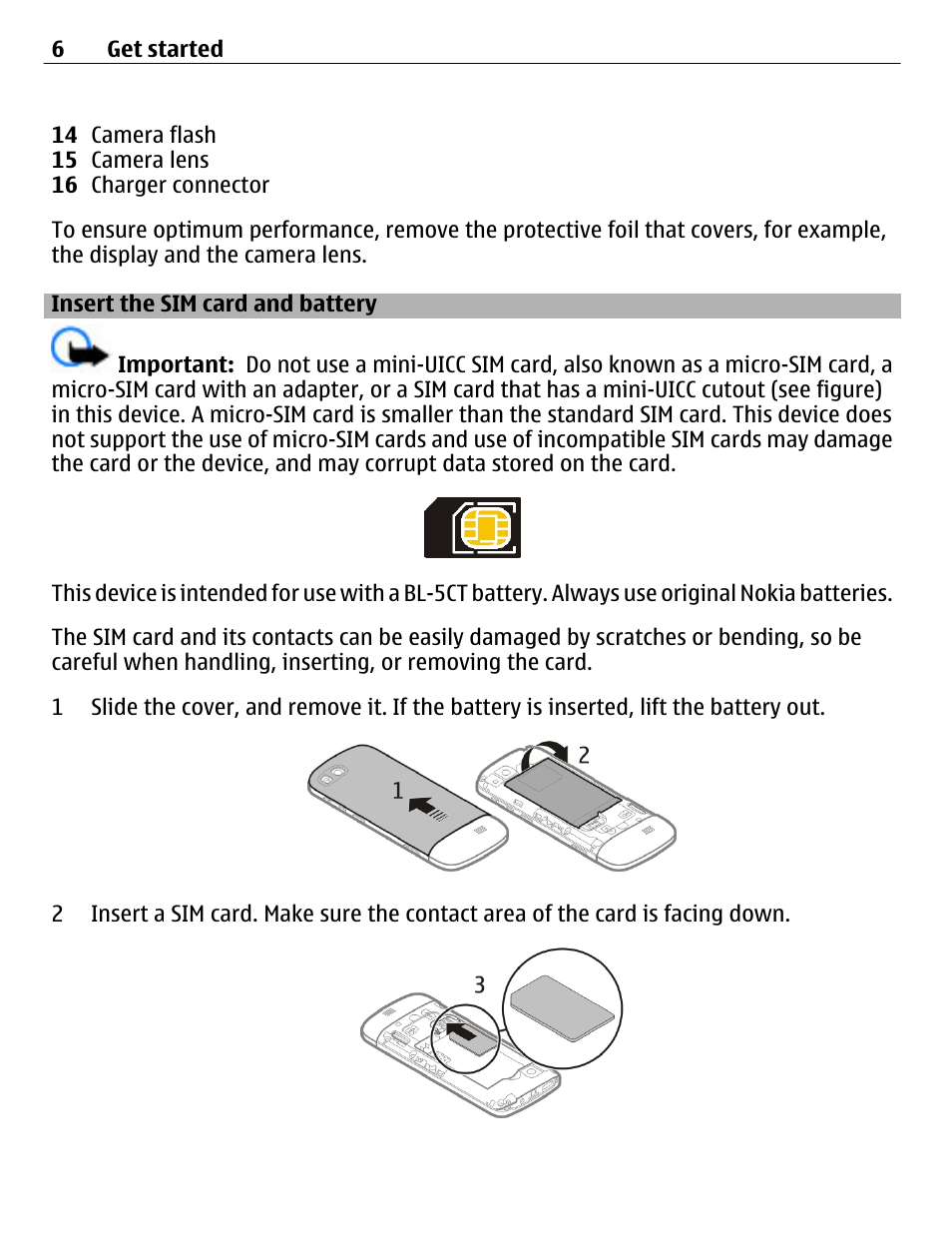 Insert the sim card and battery | Nokia C3-01 User Manual | Page 6 / 62