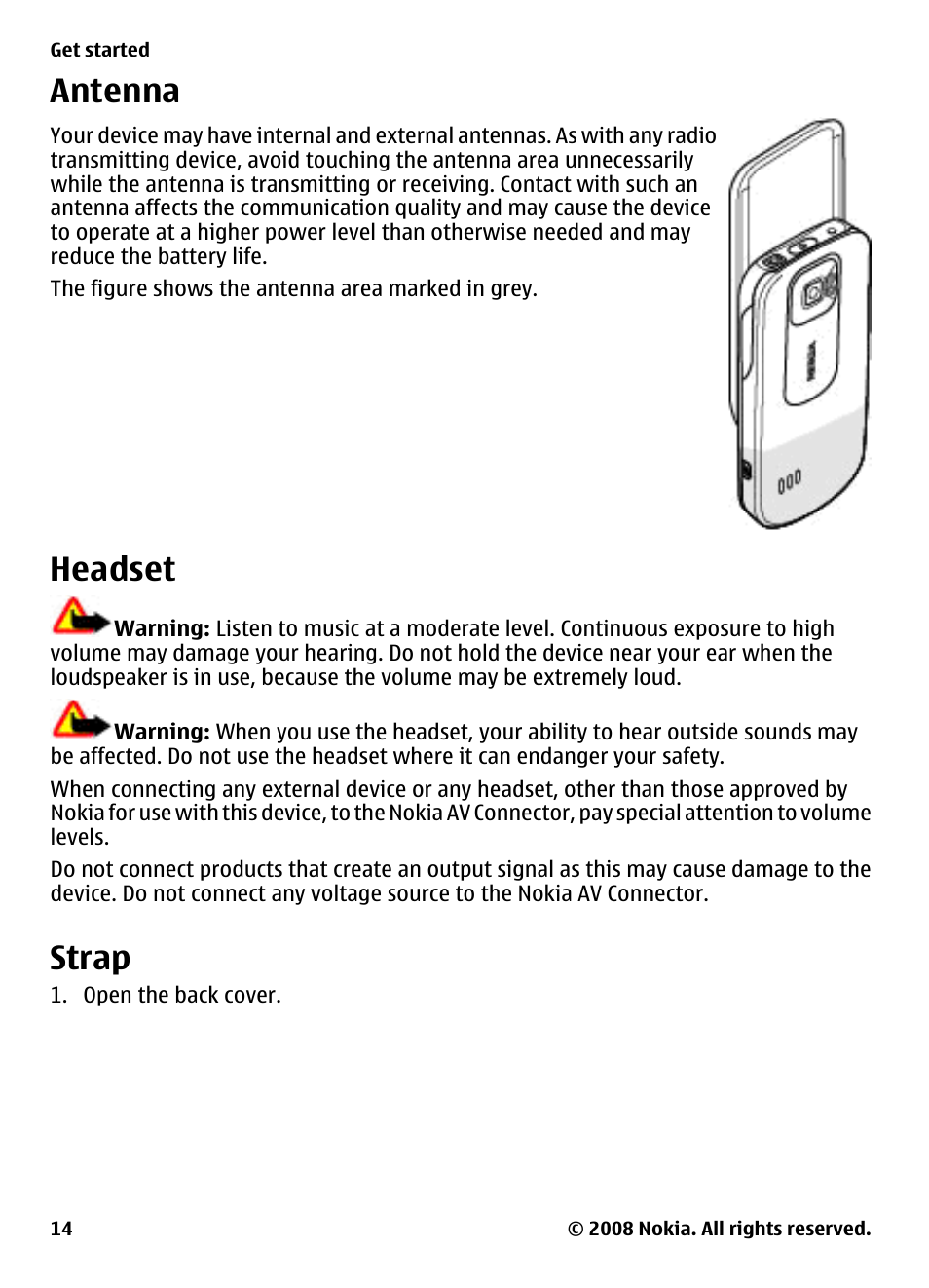 Antenna, Headset, Strap | Nokia 3600 Slide User Manual | Page 14 / 58