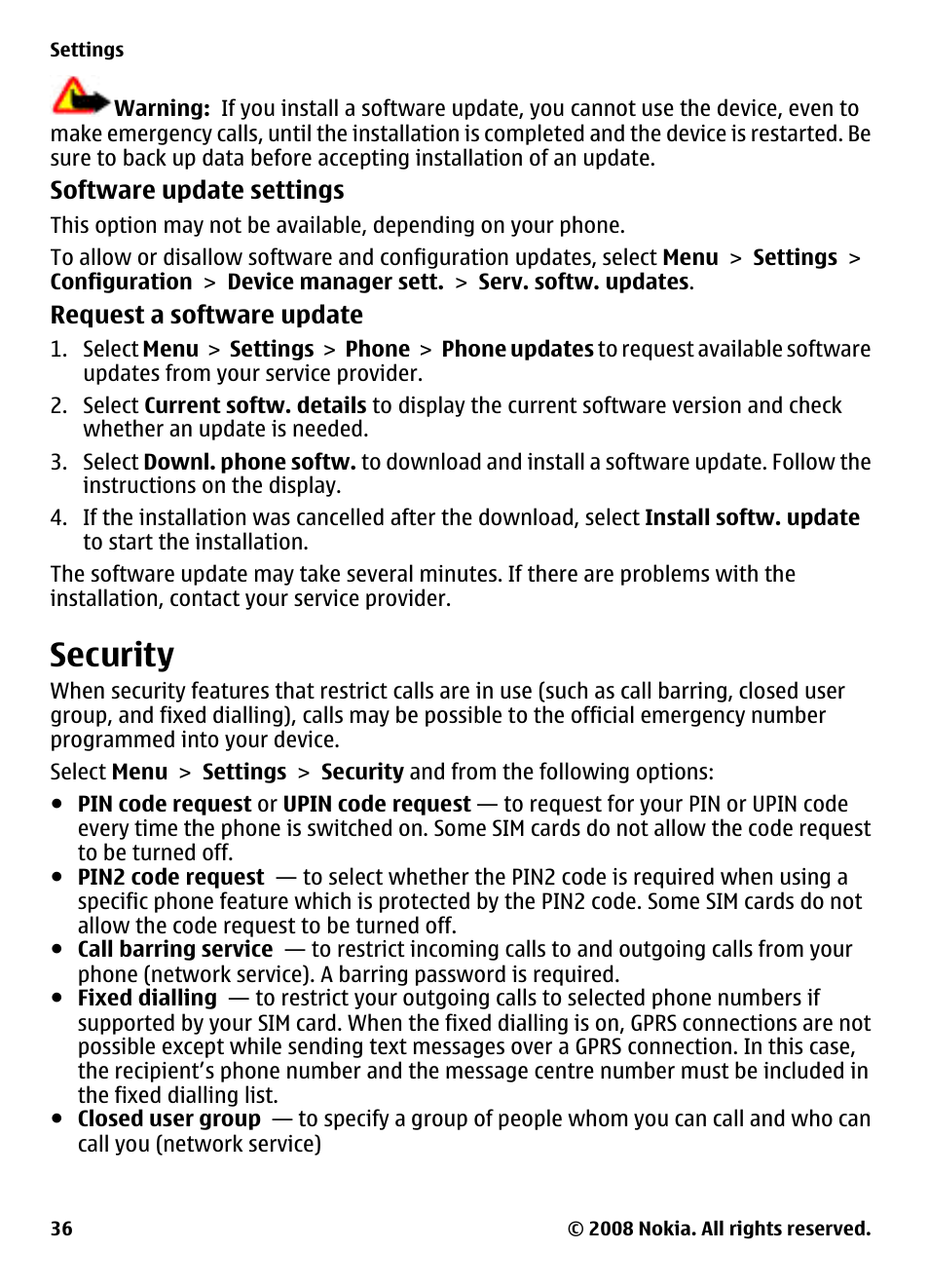Security | Nokia 3600 Slide User Manual | Page 36 / 58