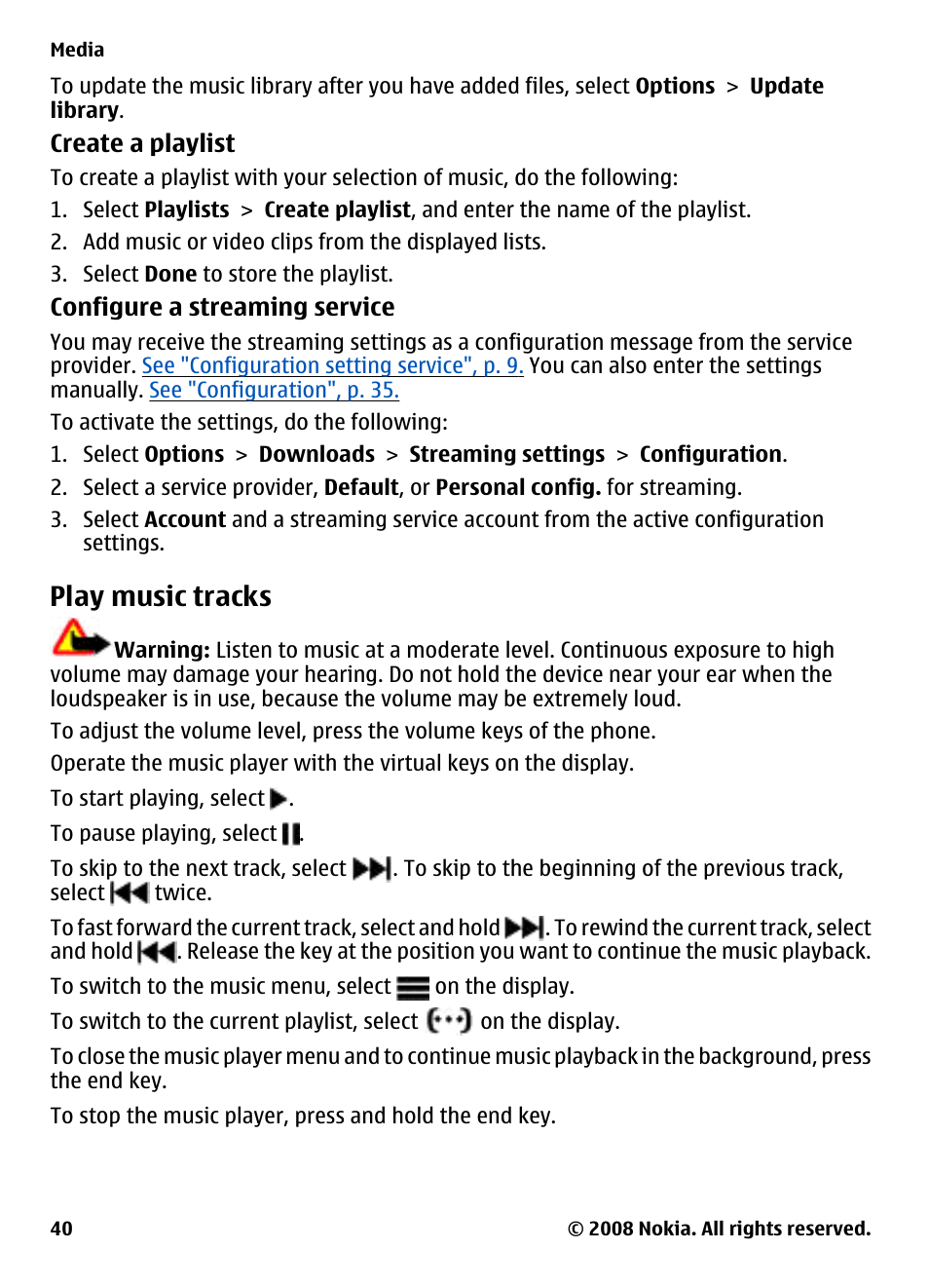 Play music tracks | Nokia 3600 Slide User Manual | Page 40 / 58