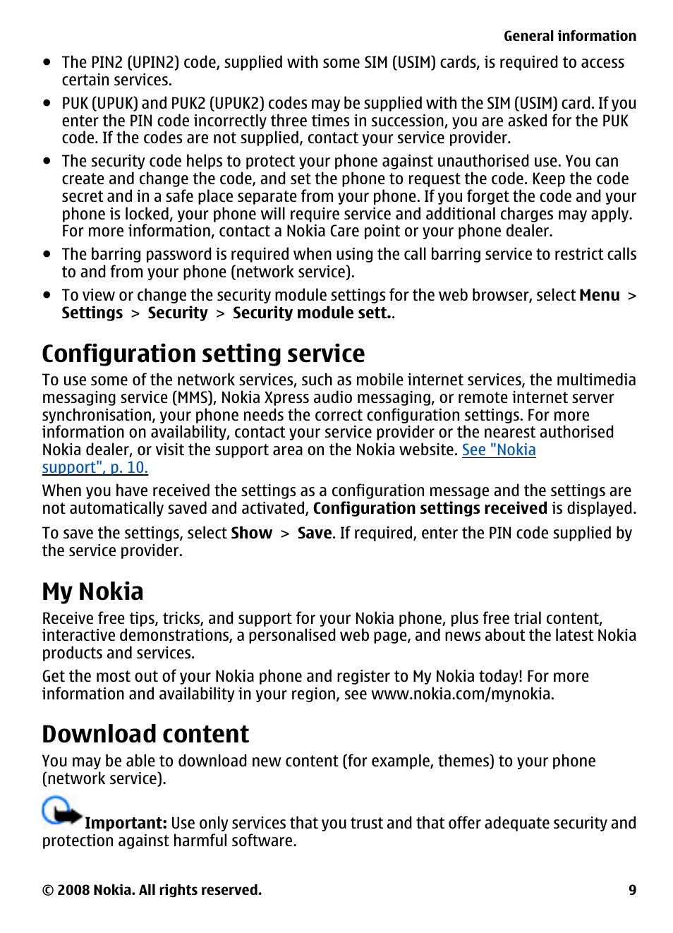 Configuration setting service, My nokia, Download content | Nokia 3600 Slide User Manual | Page 9 / 58