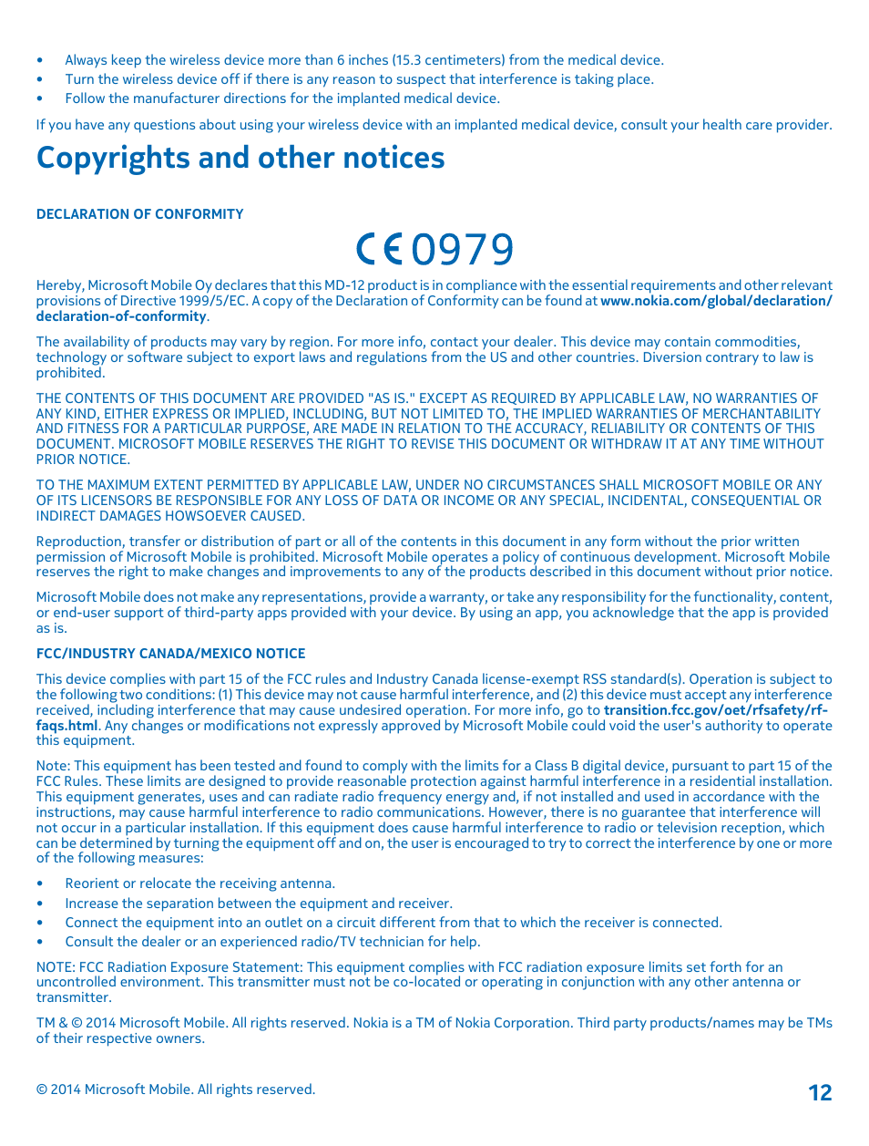 Copyrights and other notices | Nokia MD-12 User Manual | Page 12 / 13