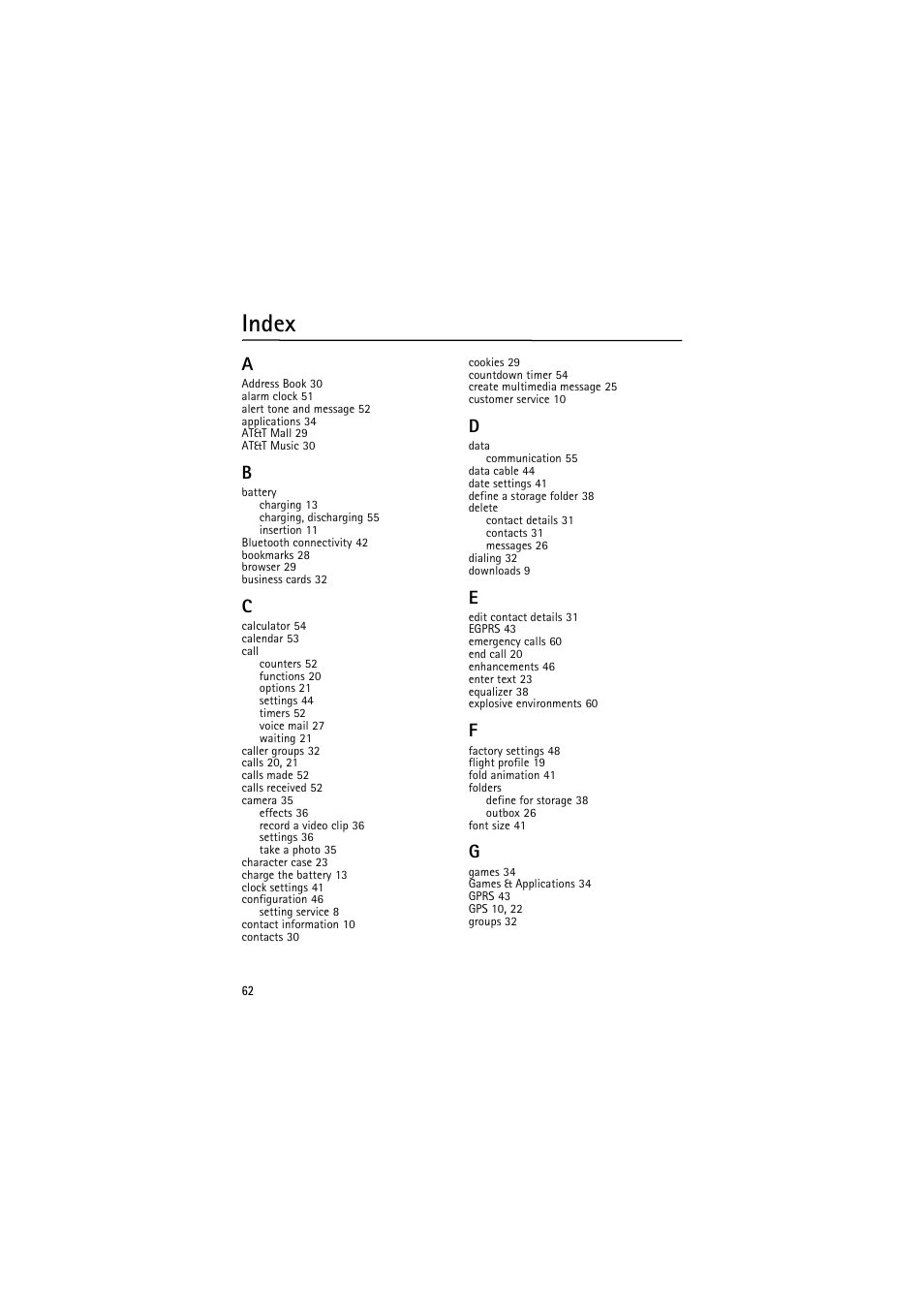 Index | Nokia 6350 User Manual | Page 62 / 64