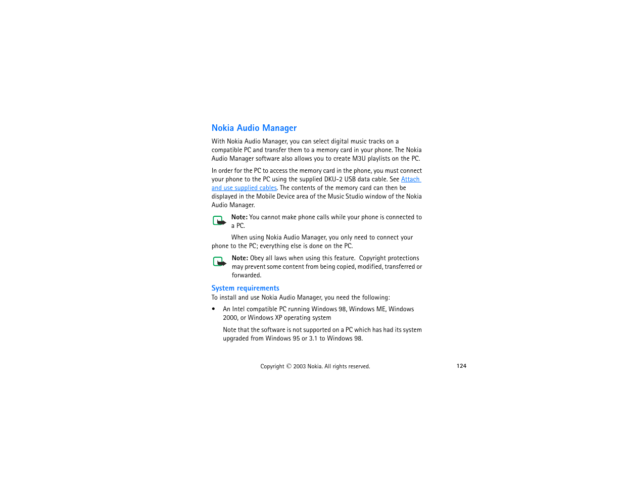 Nokia audio manager, System requirements, Nokia audio | Manager | Nokia 3300 User Manual | Page 139 / 252