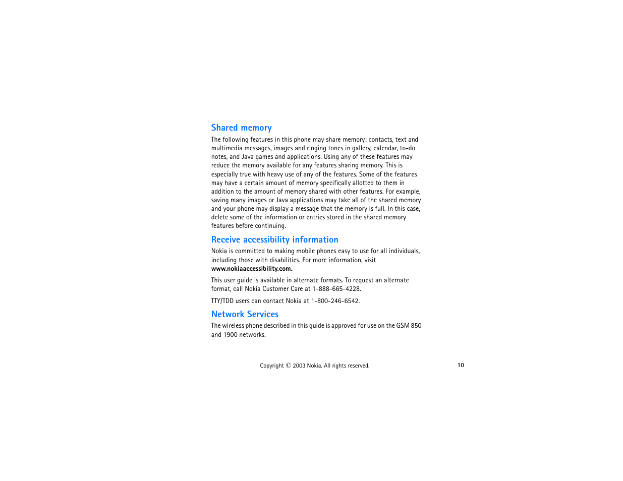 Shared memory, Receive accessibility information, Network services | Nokia 3300 User Manual | Page 25 / 252