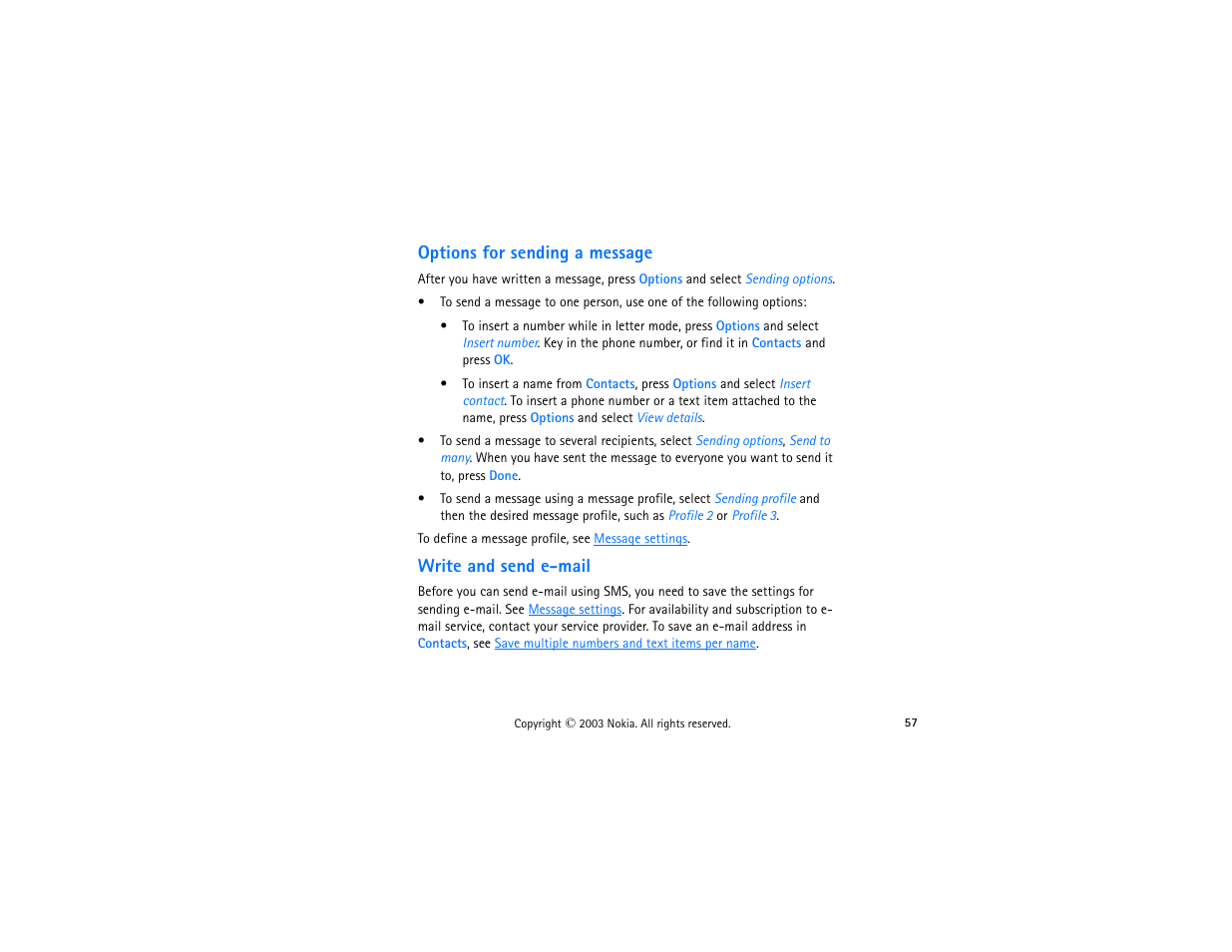 Options for sending a message, Write and send e-mail | Nokia 3300 User Manual | Page 72 / 252