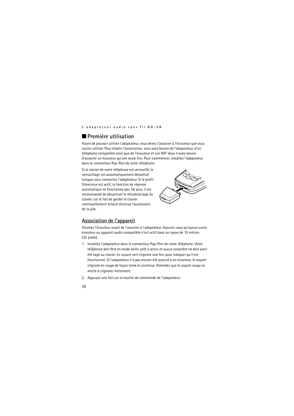 Première utilisation, Association de l'appareil | Nokia Wireless Clip-on Headset HS-21W User Manual | Page 102 / 124