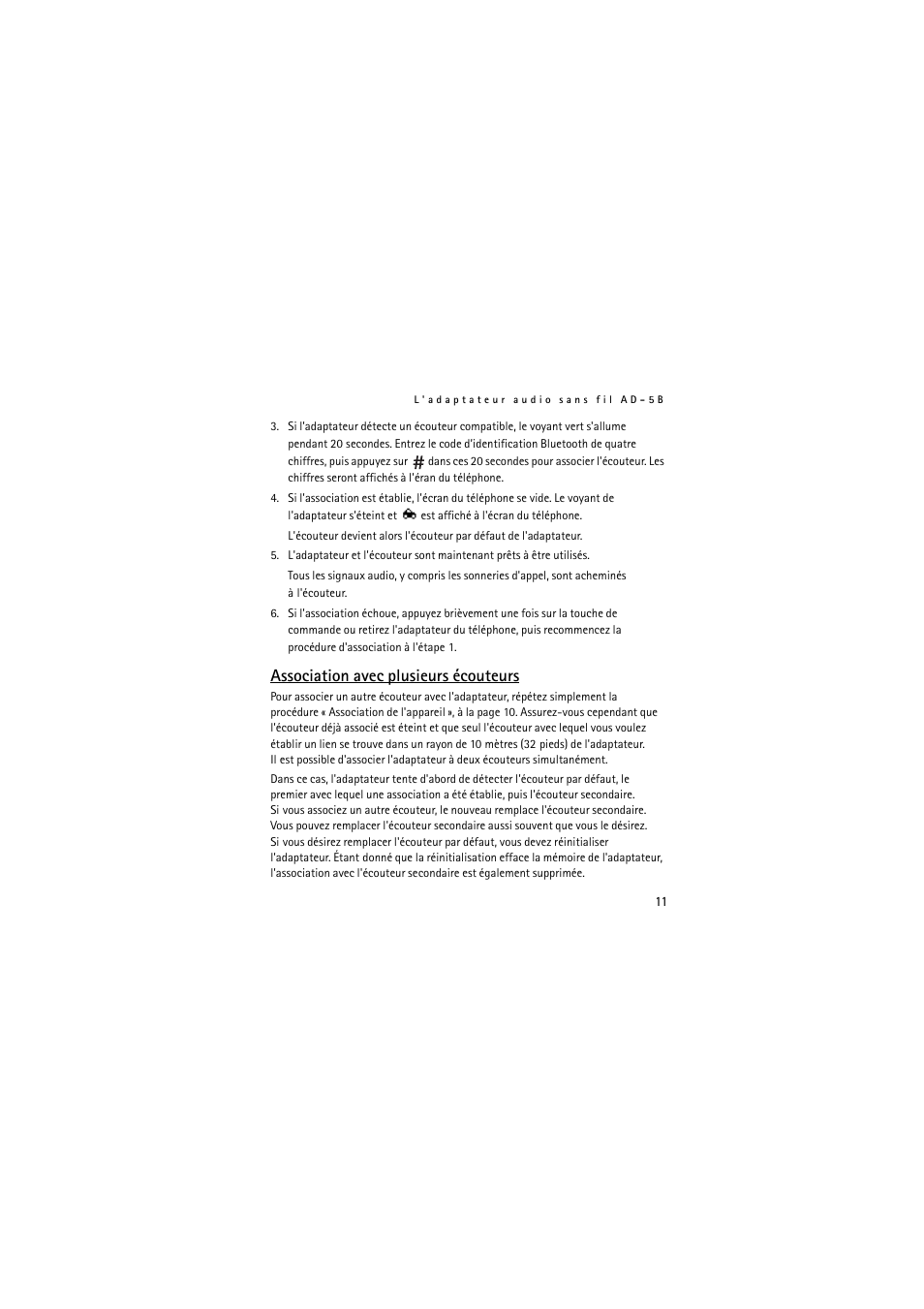 Association avec plusieurs écouteurs | Nokia Wireless Clip-on Headset HS-21W User Manual | Page 103 / 124