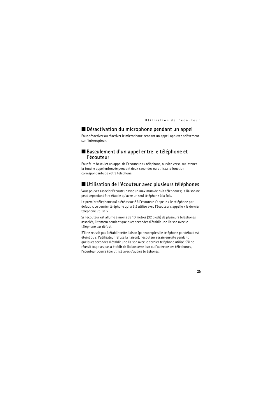 Désactivation du microphone pendant un appel | Nokia Wireless Clip-on Headset HS-21W User Manual | Page 117 / 124