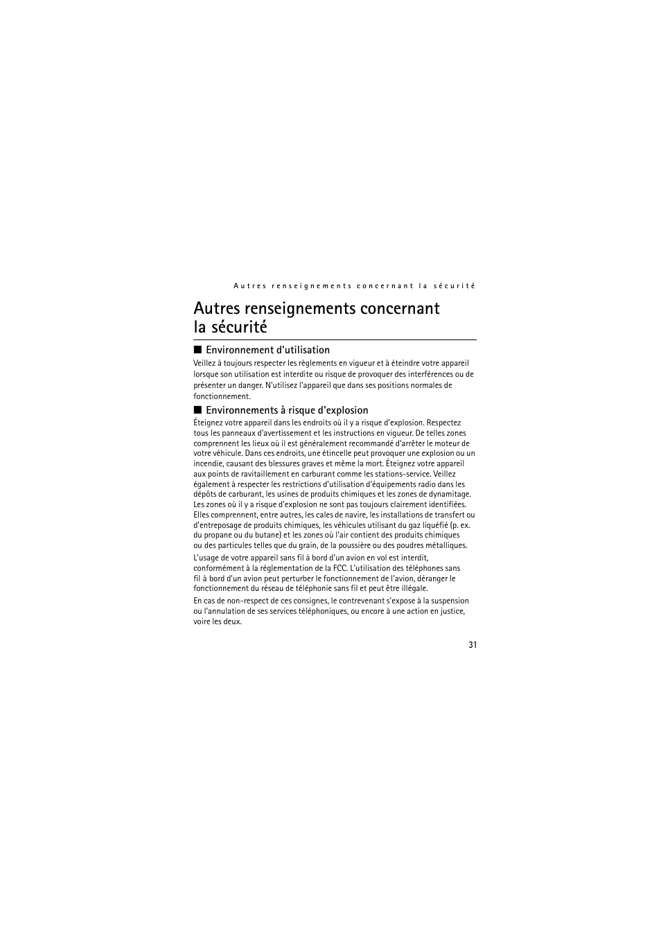 Autres renseignements concernant lasécurité, Autres renseignements concernant la sécurité | Nokia Wireless Clip-on Headset HS-21W User Manual | Page 123 / 124