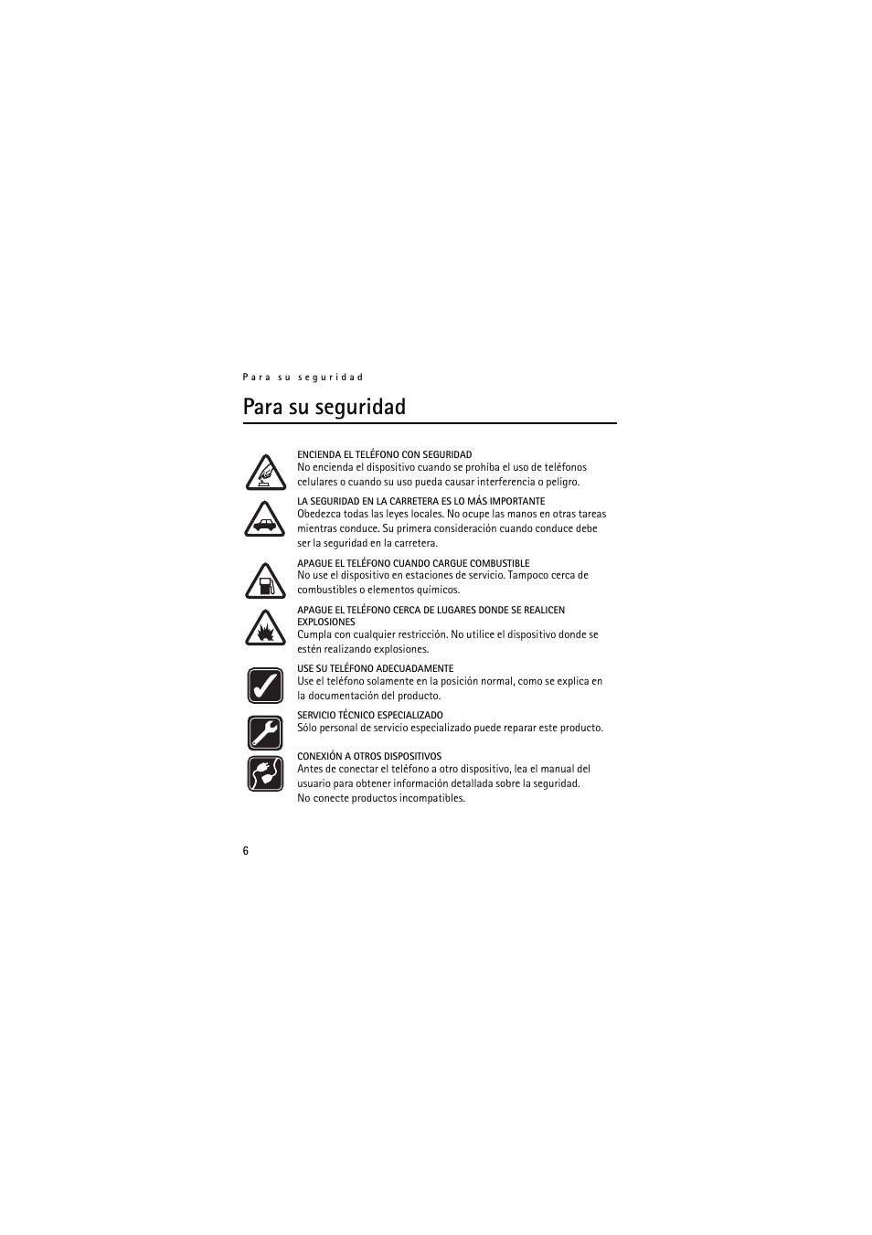 Para su seguridad | Nokia Wireless Clip-on Headset HS-21W User Manual | Page 34 / 124