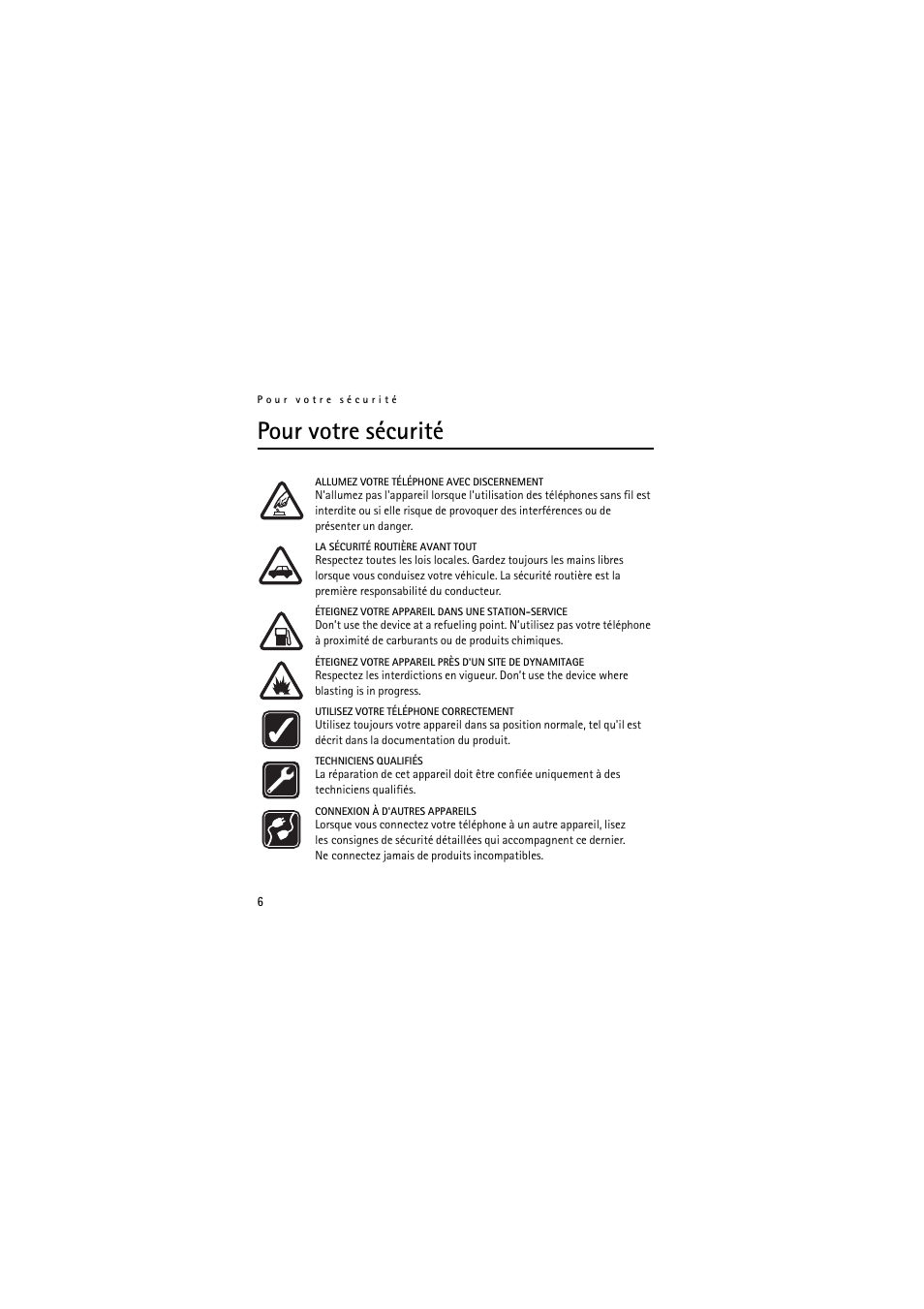 Pour votre sécurité | Nokia Wireless Clip-on Headset HS-21W User Manual | Page 98 / 124