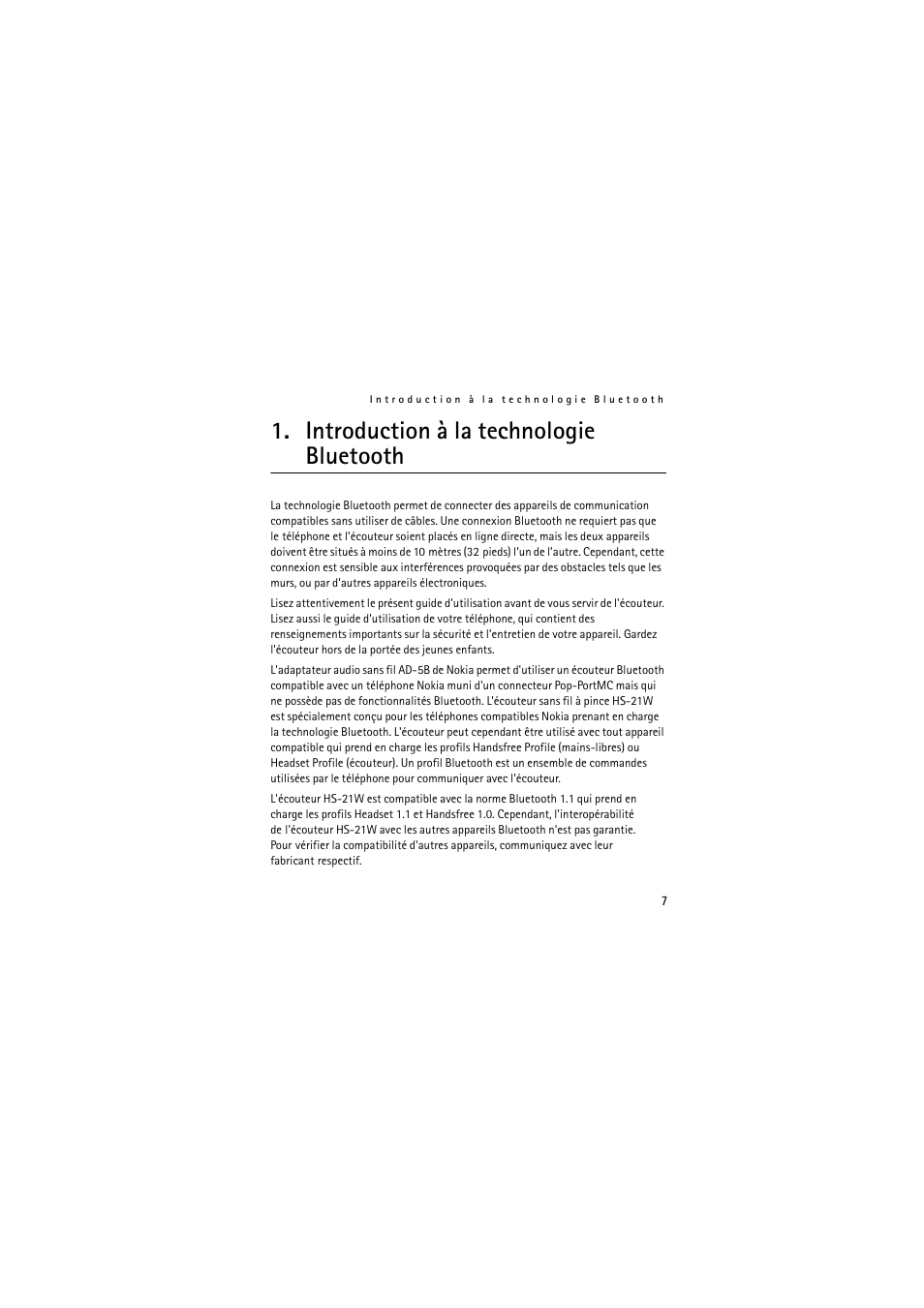 Introduction à la technologie bluetooth | Nokia Wireless Clip-on Headset HS-21W User Manual | Page 99 / 124